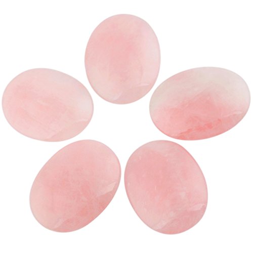 Rockcloud Oval Worry Stones,Palm Pocket Stone,Healing Crystal Chakra Therapy Geometry,Rose Quartz,Pack of 5