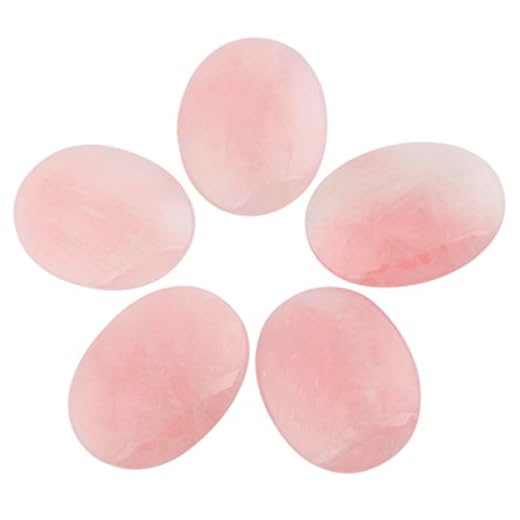 Rockcloud Oval Worry Stones,Palm Pocket Stone,Healing Crystal Chakra Therapy Geometry,Rose Quartz,Pack of 5