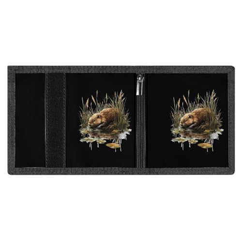 Beaver Reflection in Water Trifold Wallets for Men Women Ultra Thin Card Holder Purse with Zip Coin Pocket4