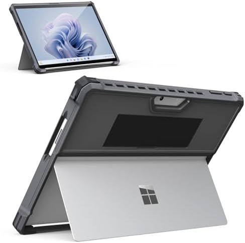 MoKo Case Compatible with Microsoft Surface Pro 11, Surface Pro 10, Surface Pro 9 13 Inch, All-in-One Protective Rugged Cover with Hand Strap, Compatible with Type Cover Keyboard, Dark Gray