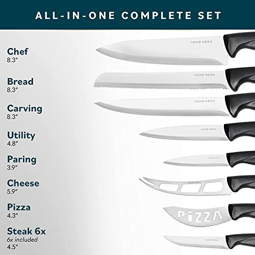 Home Hero Kitchen Knife Set, Steak Knife Set & Kitchen Utility Knives - Ultra-Sharp High Carbon Stainless Steel Knives With Ergonomic Handles (17 Pc Set, Silver) #TOP1