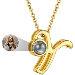 Custom4U Personalized Initial Picture Necklace for Women, Projection Necklace with Picture Inside, Gold/Silver Letter Pendant Necklace, Custom Photo Gifts for Mom Wife Birthday Valentines Ch