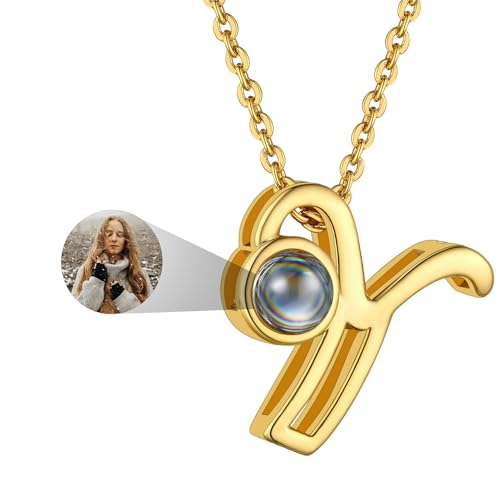 Custom4U Personalized Initial Picture Necklace for Women, Projection Necklace with Picture Inside, Gold/Silver Letter Pendant Necklace, Custom Photo Gifts for Mom Wife Birthday Valentines Go