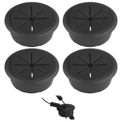 4 Piezas Pasacables Escritorio 60mm, Cubierta de Orificio de Cable de Plástico Negro, Tapa Pasacables para Mesa Oficina Computadora y Muebles de Trabajo
