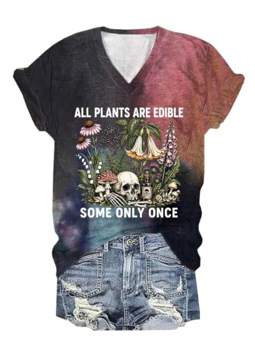 Women's V-Neck Graphic T-Shirts Boho Floral Short Sleeve Watercolor Print Tee Cute Vintage Summer Casual Tops (Small,As Shown)
