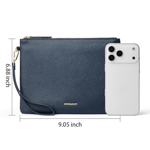 Image of DORIS&JACKY Women Leather Clutch Purse and Phone Wallet with Wristlet Strap | Soft Designer Evening Party Bag, Thin Slim RFID Blocking Cellphone Pouch Case, Formal Casual Handheld Premium Little Purse