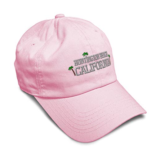 Speedy Pros Soft Baseball Cap Huntington Beach California Embroidery State Map Names Vacation Twill Cotton Country Dad Hats for Men & Women Soft Pink Design Only