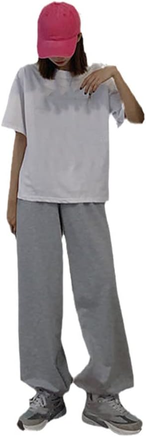 KEHAIOO Korean Gray Harajuku Trousers, Wide Leg Joggers Sweatpants, Women Baggy Oversize Loose Jogging Sports Pants