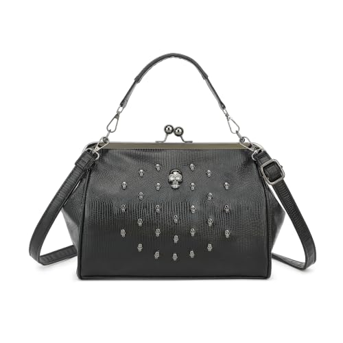 Jywmsc Sac à Main Femme Gothique à Crâne Sac Bandoulière Noir Clouté Punk en Simili-cuir Avec...