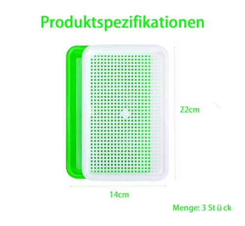 Caiyloxn Sprossen Anzuchtset 3 Stück Kresse Anzuchtschalen 22x14 cm Microgreens Anzuchtschalen Keimschalen für Sprossen für den Anbau von Sprossen mit Knoblauch und grünem Gemüse