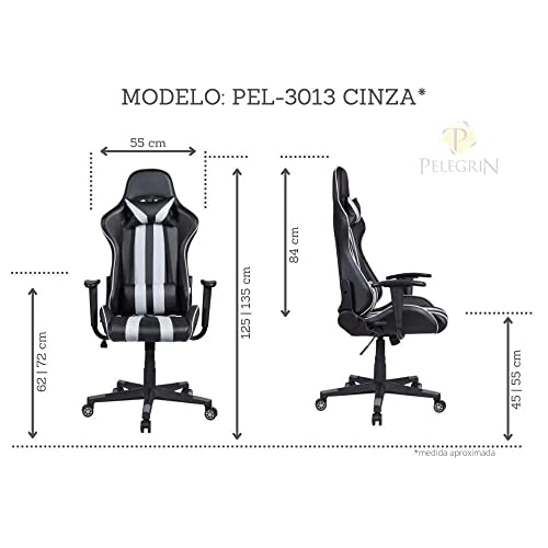Cadeira Gamer Pelegrin em Couro Pu Reclinável Pel-3013 Preta e Cinza