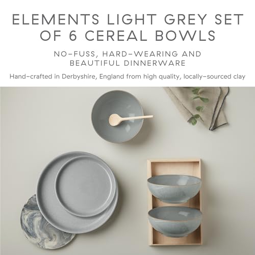 Denby - Elements Light Gray Coupe Cereal Bowls Set of 6 - Dishwasher Microwave Safe - Scratch Chip Resistant - Ceramic Stoneware Soup Bowls Tableware - Thumbnail 2