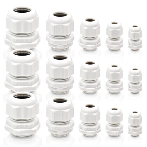 Image of 48 pcs Cable Glands - M12, M16, M20, M24, M32, Cable Conduit Fittings Flush Mounting, Adjustable Waterproof Connectors Set, Plastic Nylon IP68 Gland for Wall-Mounted Distribution & Electrical Boxes