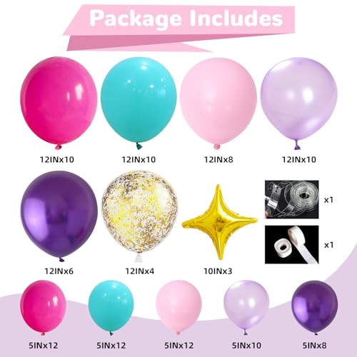 HILAVO Pink Purple Blue Balloon Arch Kit Teal Hot Pink Metallic Purple Party Latex Balloon Garland with Confetti and Star Foil Balloons for Girls Princess Birthday Baby Shower Neon Party Decorations by HILAVO - Used condition - Image 2