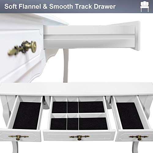 Enstver Vanity Beauty Station,Tri-Folding Mirrors,6 Organization 7 Drawers Makeup Dress Table With Cushioned Stool-White #TOP4