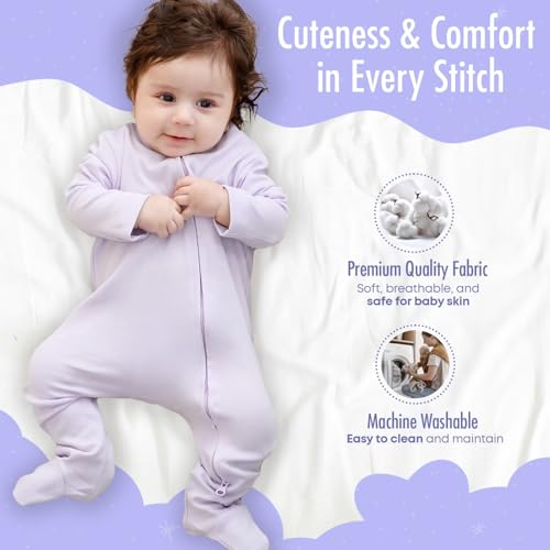 Baby Pajamas for Boys Girls, 2-Pack, Two Way Double Zipper Sleeve Footie Romper Clothes with Floral Design, 3-6 Month Sleeper & 100% Cotton PJs for Newborn2
