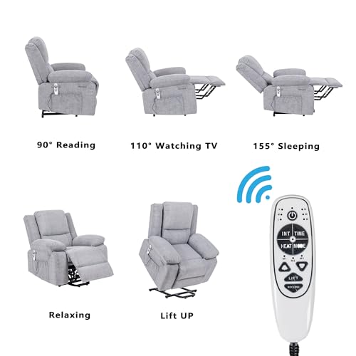 Kaimei Electric Power Lift Chair with Massage & Heat for Elderly, Recliner with Remote Control, Timing Function, Gray