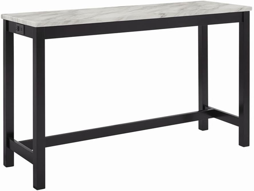 New Classic Furniture Celeste Faux Marble Theater Bar Table with 3 Bar Stool Set, Blue Velvet with Black Base