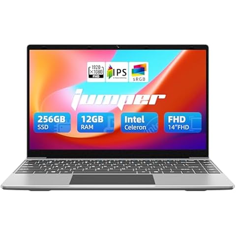 jumper Laptop, 12GB DDR4 256GB SSD, Windows 11 Laptops with 4-core Celeron Processor, Lightweight Computer with FHD 1080p Display, 2 Speakers, Dual-Band WiFi(2.4G/5G), USB3.0. Cover