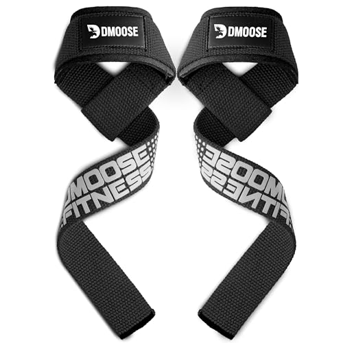 DMoose Lifting Straps, 24 inch (Pair) Wrist Straps for Weightlifting, Deadlift, Powerlifting, Bodybuilding Gym Workout, Neoprene Padded Support Cotton Straps for Max Hand Grip Strength Training