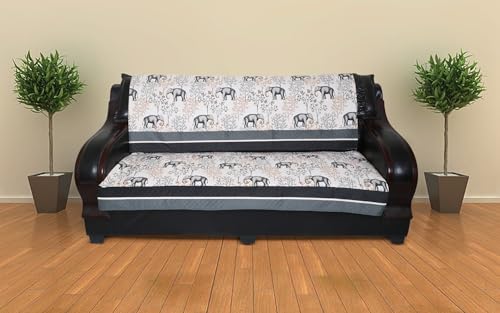 Image of 7 Seater Sofa Cover | Universal Non-Slip Fully Covered Protector for 3+2+2 Sofa Set | Durable Slipcover for Living Room Elephant Serenity (Grey Charcoal)