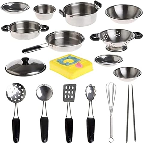 Scoolr Stainless Steel Pots and Pans Pretend Play Kitchen Set for Kids Cover