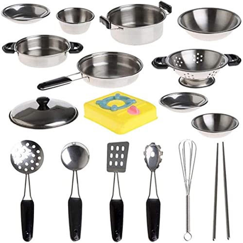 Scoolr Stainless Steel Pots and Pans Pretend Play Kitchen Set for Kids