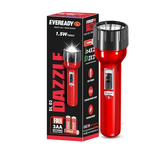 Image of Eveready DL02 Dazzle, 1.5W Emergency Torch, Durable Aluminium Body, Bright White LED Torch, Powered by 3xAA Batteries