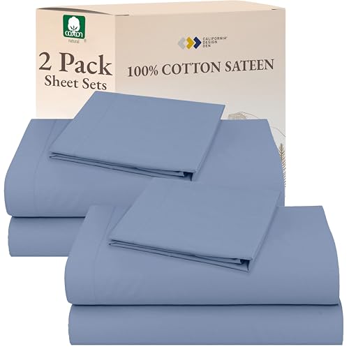 California Design Den 100% Cotton 2-Pack Twin Size Bed Sheets, Soft & Durable Twin Sheet Sets Cotton with Deep Pockets, Twin Sheet Set with Sateen Weave, Cooling Sheets (Blue Hydrangea)