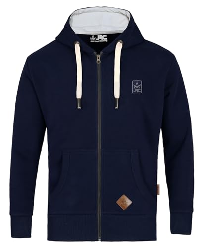 JRC Just Royal Clothing Mens Zipped Fleece Hoodies with Thermal Hood Inner, Casual Zip Up Hooded Sweatshirt Tops with Pockets (Navy, XL)