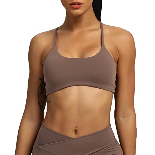 Aoxjox Women's Workout Sports Bras Fitness Backless Padded Ivy Low Impact Bra Yoga Crop Tank Top (Fudge Coffee, Small) #TOP2