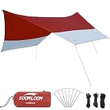 Soomloom タープ 蝶形 ヘキサタープ 440X440CM 防水 UVカット 収納袋付き セットアップ簡単 ロープ付き ペグ付き4~6名様使用 (ダークレッド)