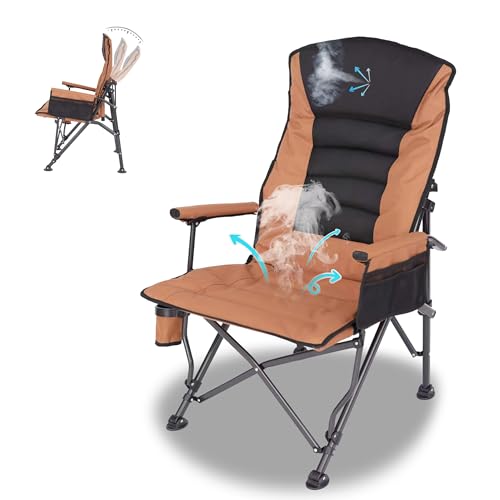 LAWFAW Camping Chairs,Adjustable Backrest Chair,Oversized Lawn Chair Supports 350lbs,Out Door Folding Chairs with Side Pockets and Cup Holder,Ideal for Beach,Fishing,Camping,Patio Relaxation