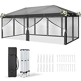 LEADZM Pavillon 3x6m,Faltpavillon,Wasserdicht,UV Schutz 50+,Höhenverstellbar mit 6 Moskitonetzen, Stabil, Ideal für Garten, Terrasse, Camping und gewerbliche Nutzung,Anthrazit
