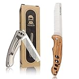 1PC Small Folding Pocket Beard & Mustache & Hair Styling Comb for Men - Metal Tactical Grooming Tool with Wooden Handle, with 180° Rotatable for Outdoor Travel & Home Use - Length 6.57inch