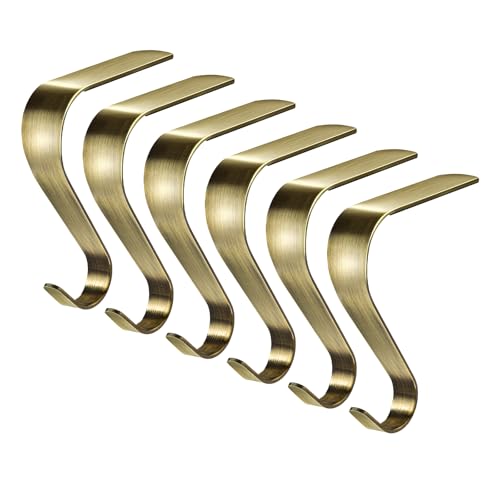 Edoneery Christmas Stocking Holders for Mantle with Silicone Anti-Slip Strips, Fireplace Stocking Hangers for Shelf, Garland Grips Hooks for Xmas & Family Party Decoration (Bronze 6 Pack, 6)