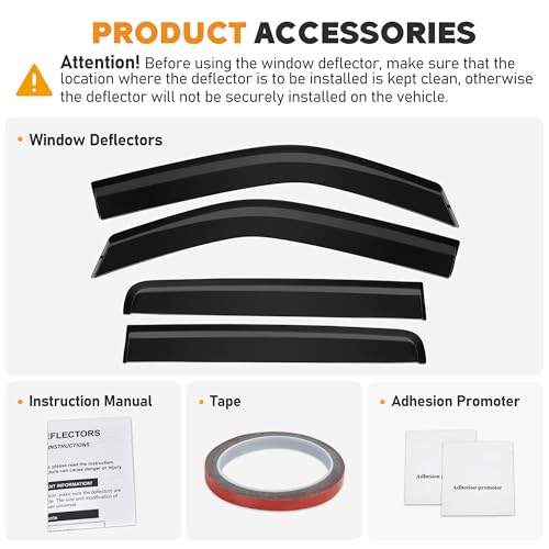 Image of Shatterproof Taped-On Window Deflectors for Nissan Frontier 2022-2025 Crew Cab, Rain Guards, Window Visors for Car, Vent Deflector, 4pcs