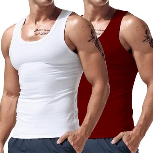 TDEOK Camiseta interior para hombre, informal, de color sólido, ajustada, sin mangas, para hombre, D, M
