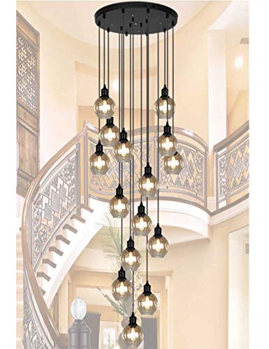 Lampadario Moderno A Sospensione In Cristallo 14 Luci - Lunghezza Regolabile 50x200 Cm Per Soffitti Alti, Soggiorno E Scale