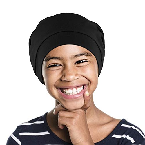 Kids Beanie Sleep Hats Bonnet for Night Sleeping Skull Cap to Keep Hair Smooth Adjustable Black2