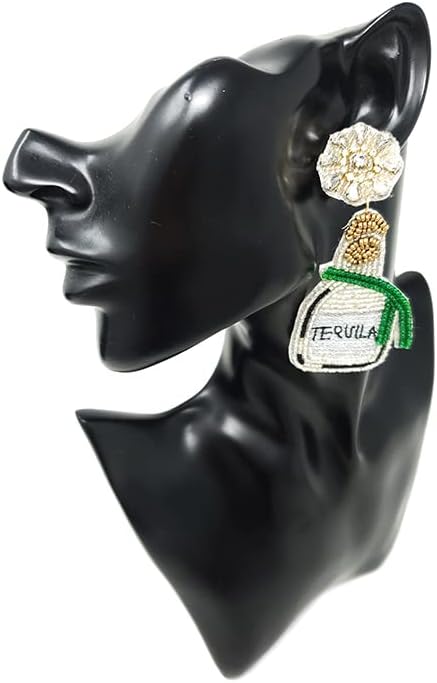 Beaded Tequila Bottle Post Earrings Handmade Tequila Earrings - Image 2