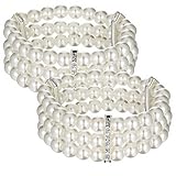 Josojoou 2Pcs Pearl Bracelets for Women, 1920s Vintage Pearl Stretch Bracelet 3-Rows Fake Pearls Bracelet for Women Bridal Wedding Jewelry(White)