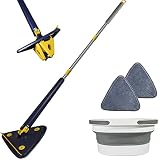 360°Rotatable Flexible Adjustable Cleaning Mop with Squeegee, Foldable Bucket, Triangle Microfiber M