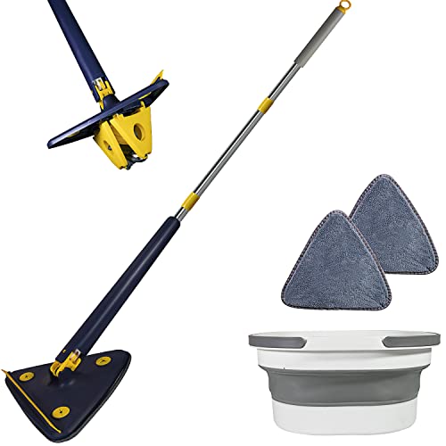360°Rotatable Flexible Adjustable Cleaning Mop With Squeegee, Foldable Bucket, Triangle Microfiber Mop With Extendable Long Handle,Triangle Cleaning Mop,Twist Quick #TOP2