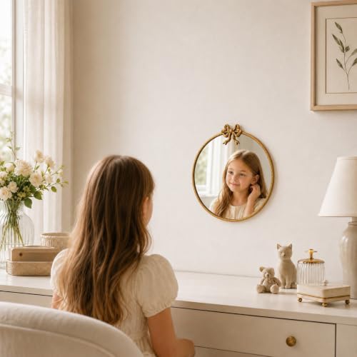 Image of 12 Inch Gold Circle Mirror Round Gold Mirror Vintage Wall Mirror Antique