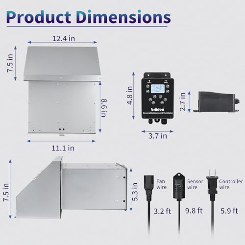Reversible Basement Ventilation Fan with Dual 100 CFM Fans, Independent Speed Control, Smart Humidity & Timer Modes, Real-Time Display, Fresh Air Supply & Exhaust for Basement, Storeroom, Wine Cellar by briidea - Image 9