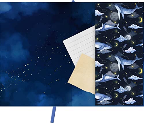 myNOTES Notizbuch A5: Cosmic Whale: Notebook medium, gepunktet, paginiert | Notizbuch im Fantasy-Design: Ideal als Journal, Planner oder Tagebuch