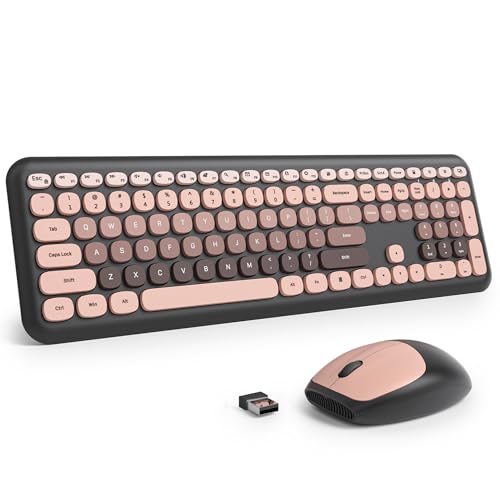 surmen Cute Keyboard and Mouse Wireless, Full-Size Retro Typewriter Keyboard Wireless Silent Colorful Keyboard Low-Noise 2.4GHz for Home and Office (6-Heimei) by surmen - Used condition - CA$27.52