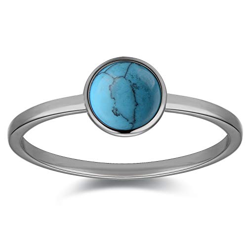 Round Turquoise Stack Ring | Simple Minimalist Shape | Hypoallergenic .925 Sterling Silver - Size 8
