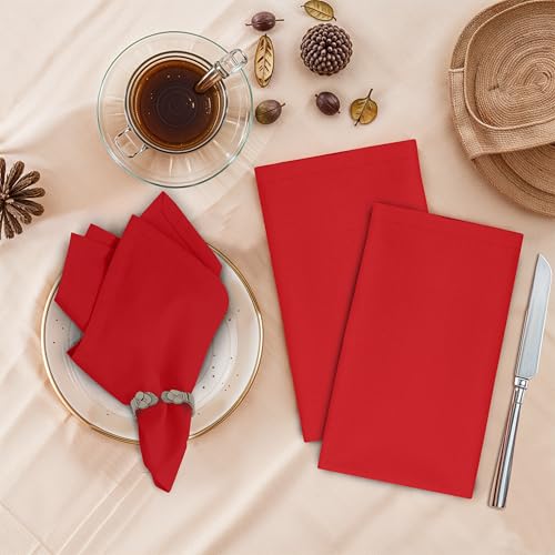 Ruvanti Cloth Napkins Set of 12, 18x18 Inches, 100% Cotton, Washable, Soft & Absorbent, Perfect for Wedding, Christmas, Thanksgiving Dinners - Flame Scarlet